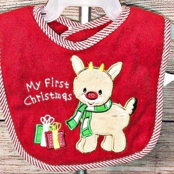 My First Christmas Red Reindeer bib by Hamco - Picture 2 of 4